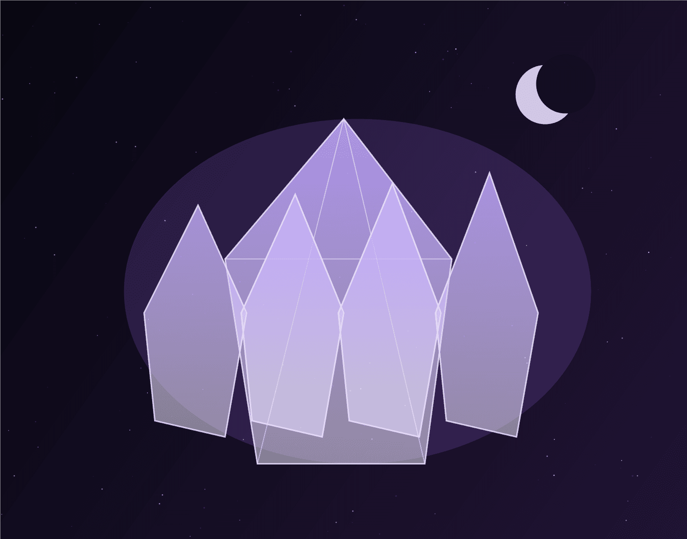 A mystical arrangement of crystals under moonlight