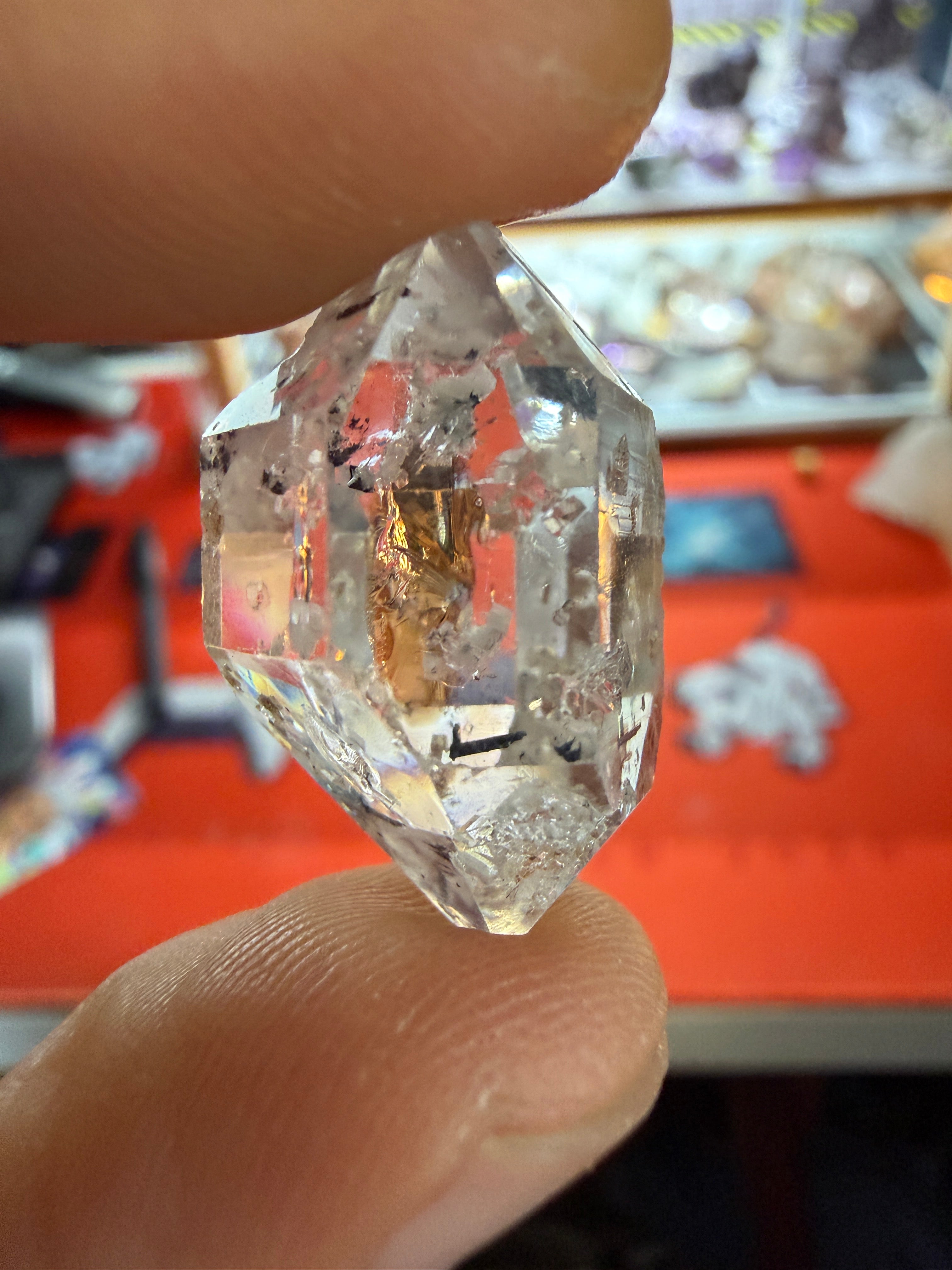 Elestial Quartz Crystal - White Inclusions & Rainbow Flash