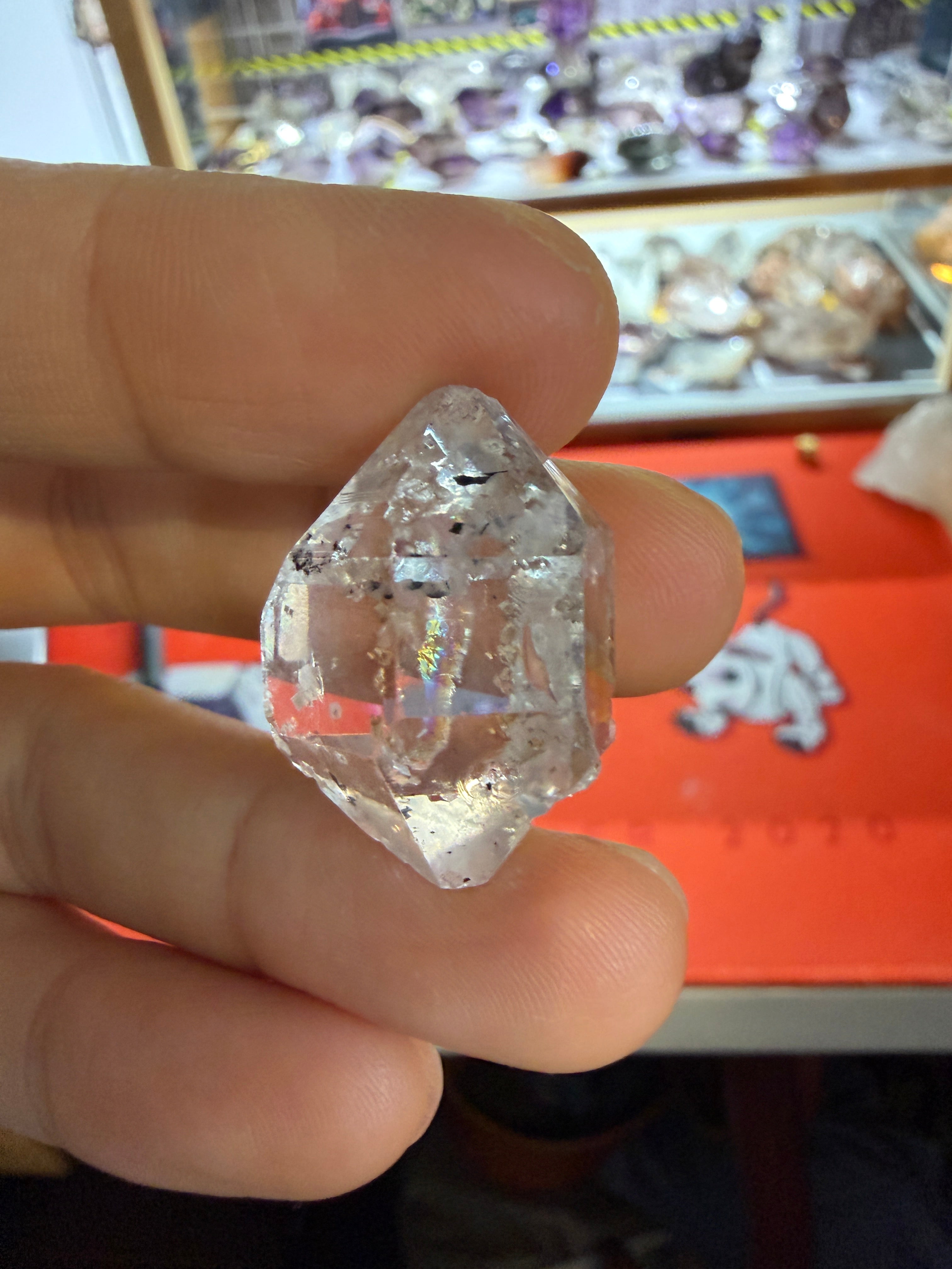 Elestial Quartz Crystal - White Inclusions & Rainbow Flash