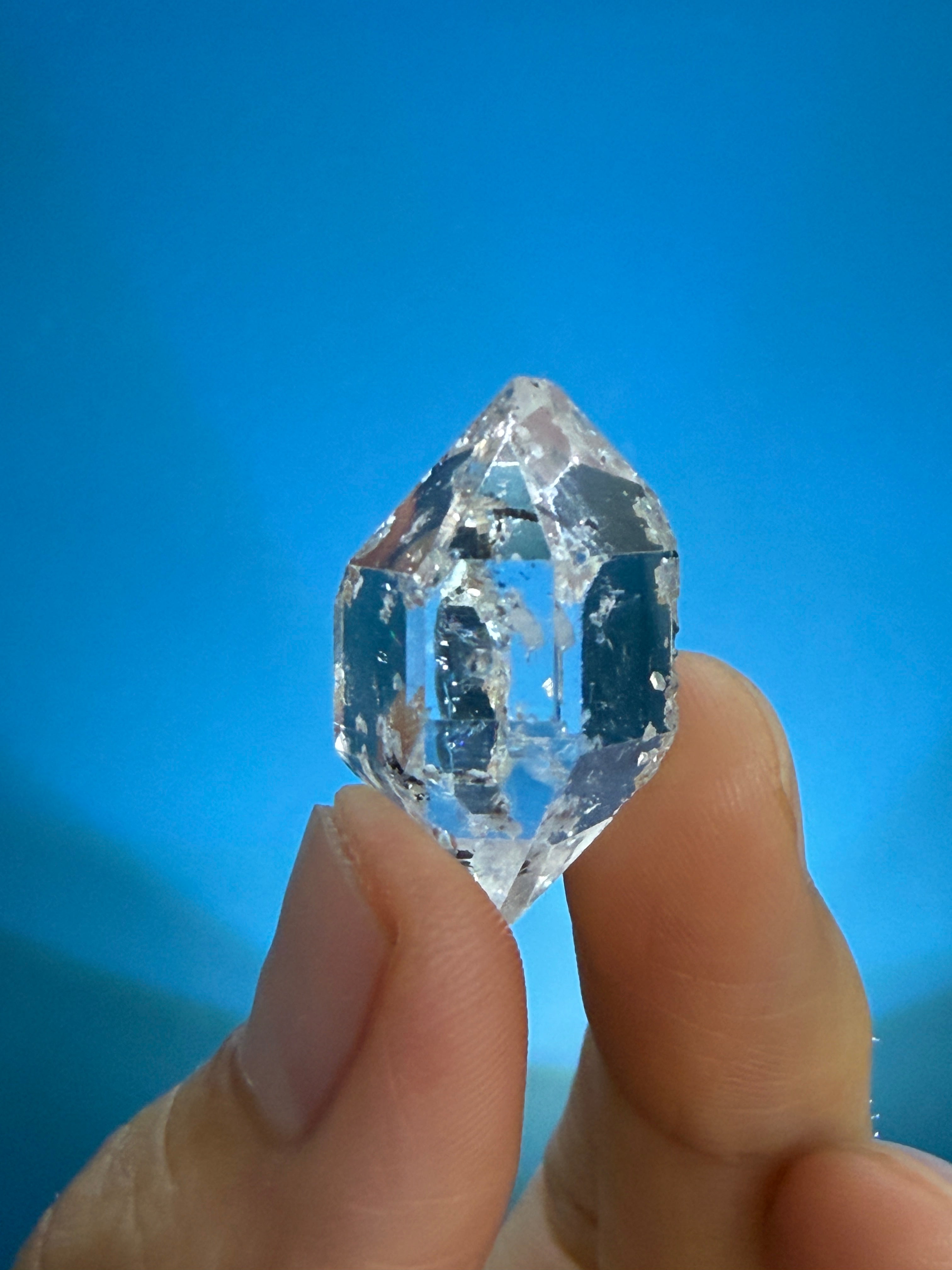 Elestial Quartz Crystal - White Inclusions & Rainbow Flash