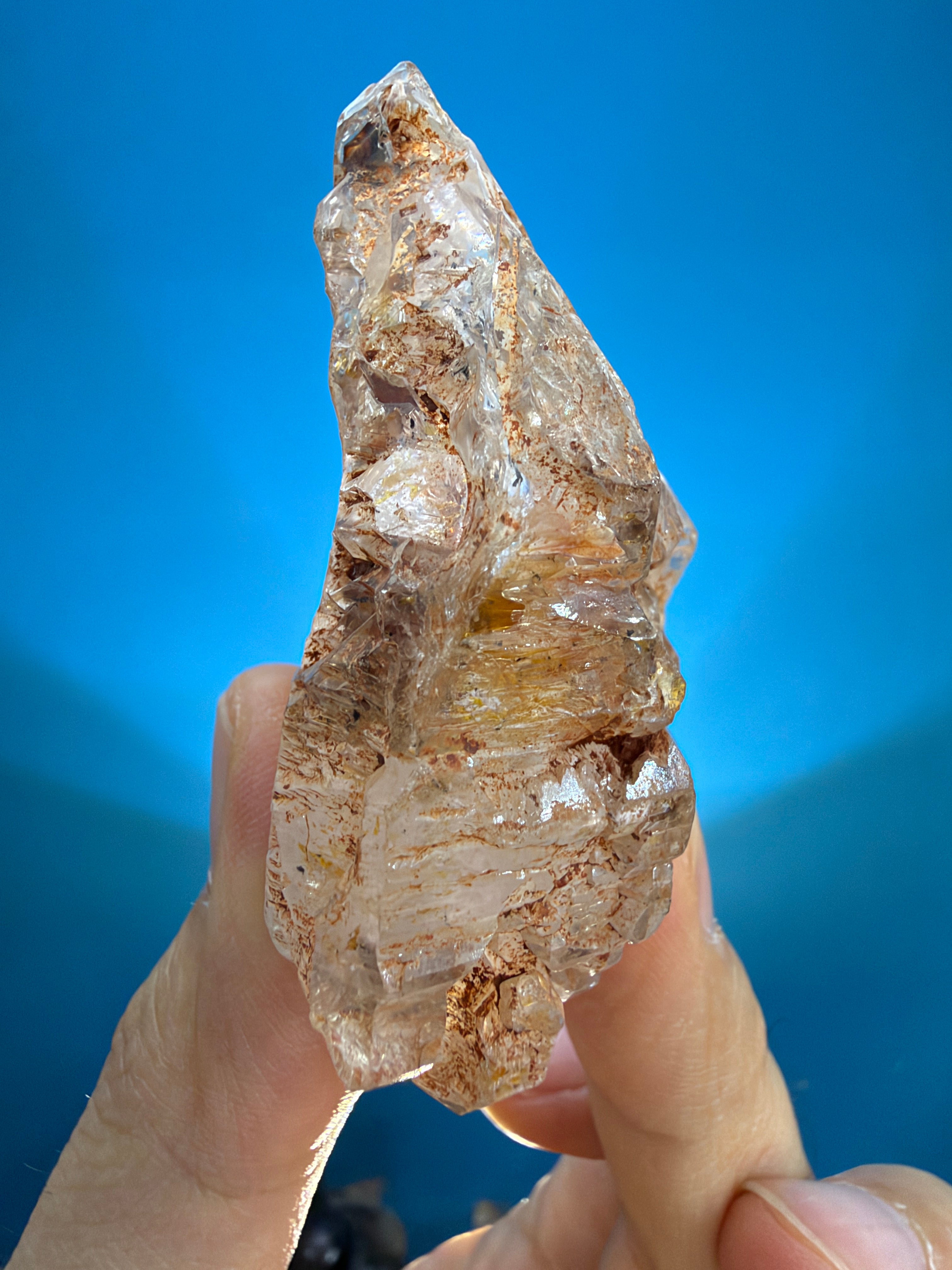 Red Mud Elestial Quartz with Hand-Carved Wood Stand - 69.5g - IMG_6757.JPG