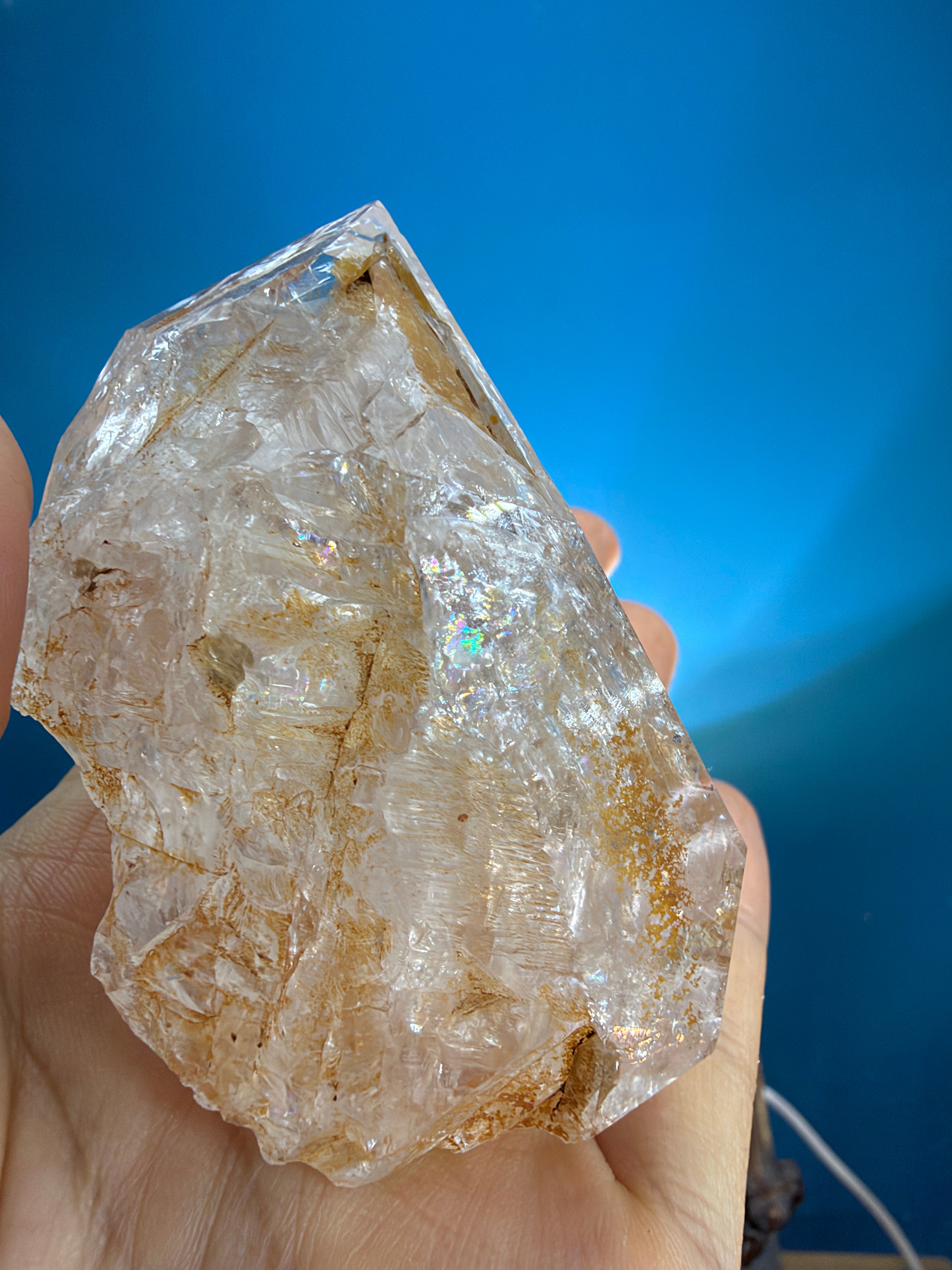 Large Yellow Mud Elestial Quartz with Rainbow Windows - 193g - IMG_6870.jpeg