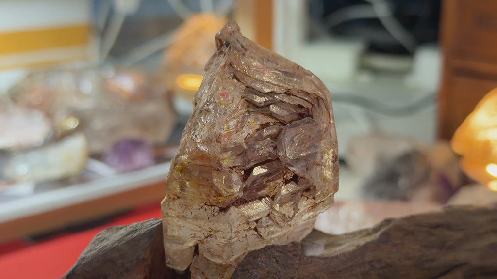 Red Mud Elestial Quartz with Hand-Carved Wood Stand - 69.5g - IMG_6753.mov