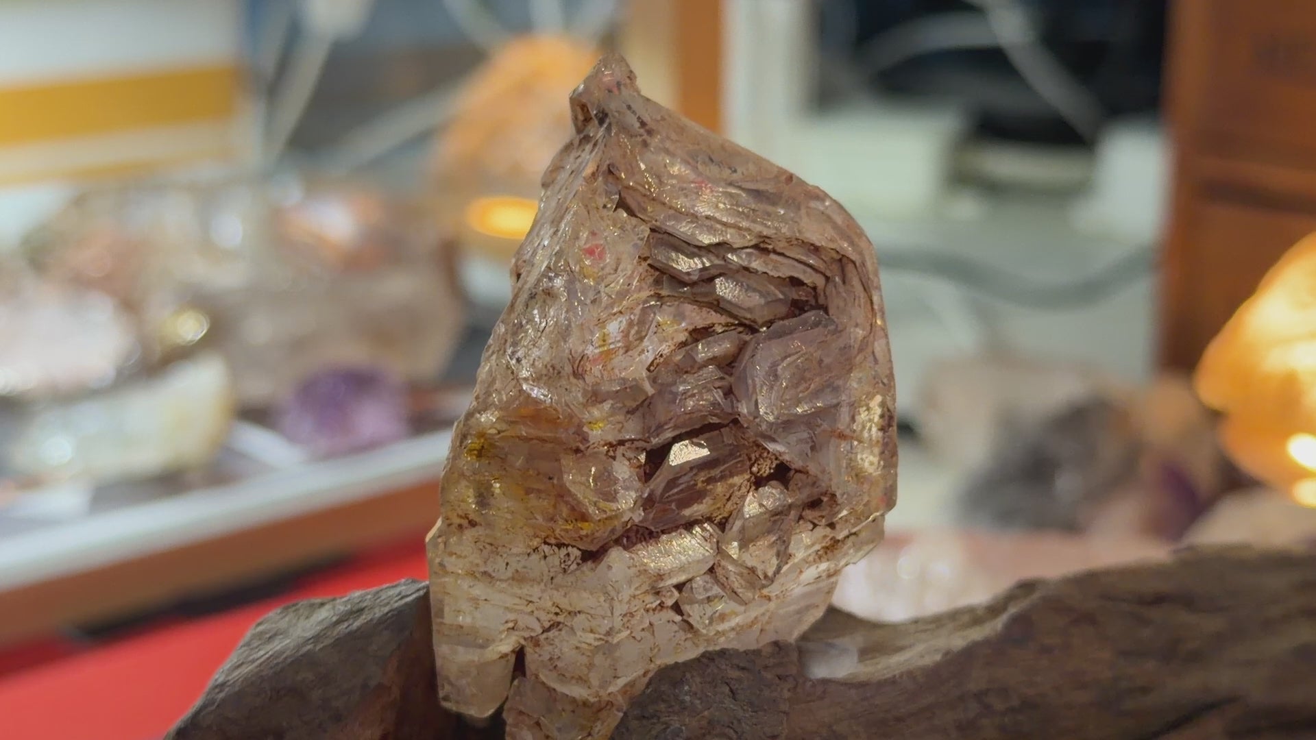 Red Mud Elestial Quartz with Hand-Carved Wood Stand - 69.5g - IMG_6753.mov