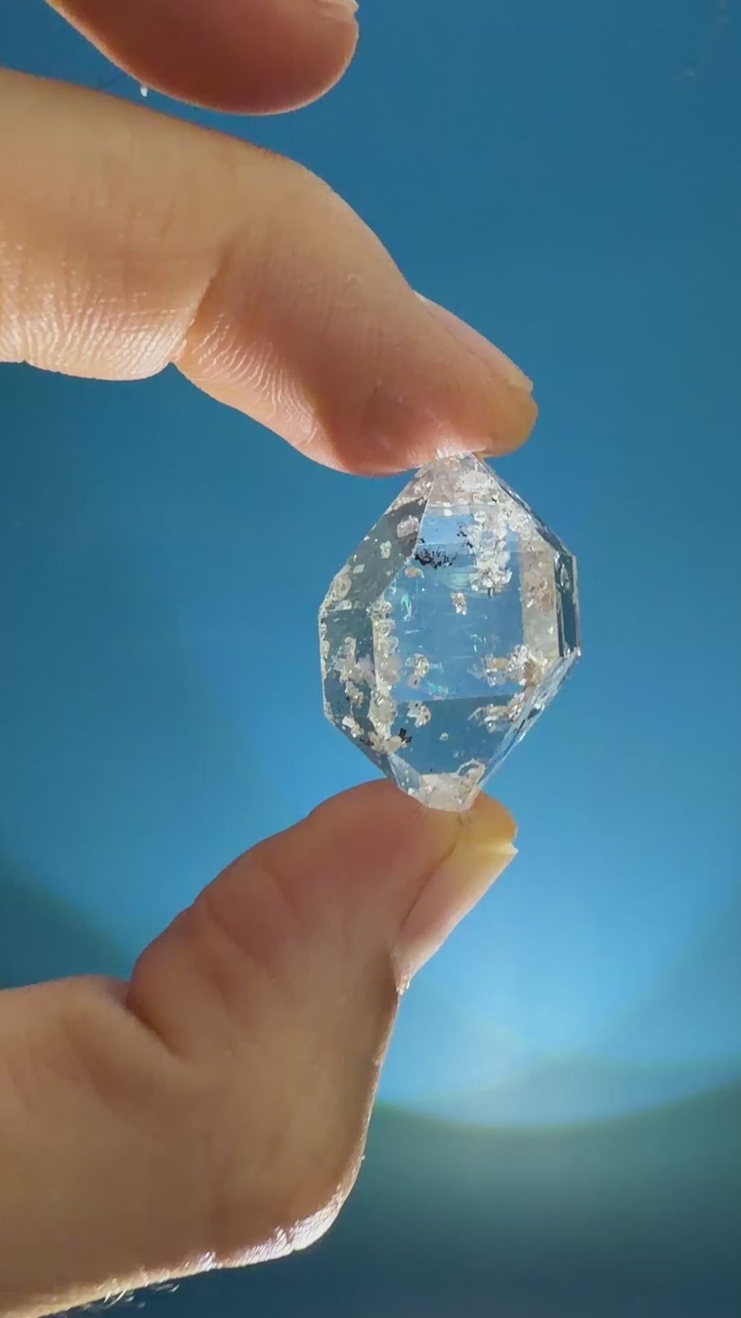 Elestial Quartz Crystal - White Inclusions & Rainbow Flash