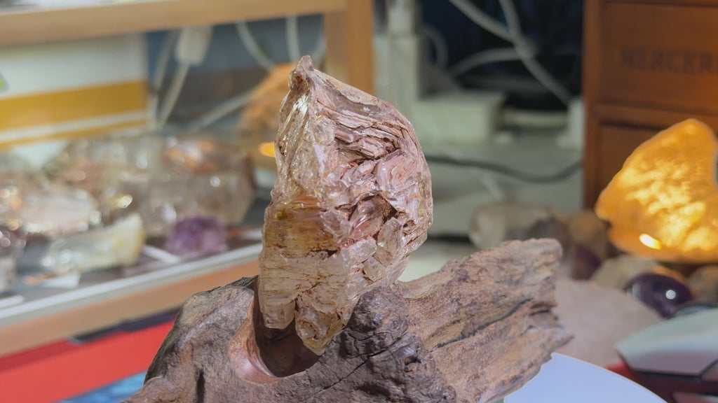 Red Mud Elestial Quartz with Hand-Carved Wood Stand - 69.5g - IMG_6752.MOV